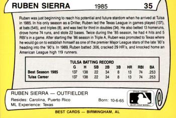 1990 Best Tulsa Drillers All Decade 1980's #35 Ruben Sierra  Back
