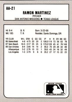 1988 Best Baseball America AA Top Prospects #AA21 Ramon Martinez Back