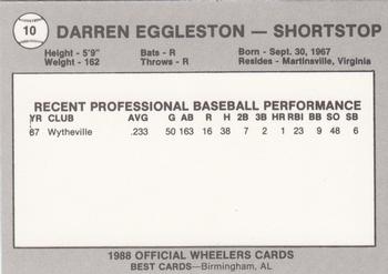 1988 Best Charleston Wheelers #10 Darren Eggleston Back