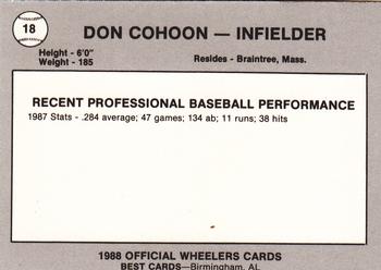 1988 Best Charleston Wheelers #18 Don Cohoon Back