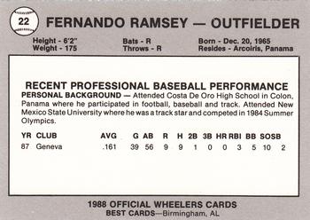 1988 Best Charleston Wheelers #22 Fernando Ramsey Back