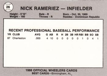 1988 Best Charleston Wheelers #26 Nick Rameriez Back