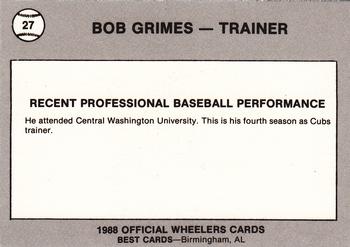 1988 Best Charleston Wheelers #27 Bob Grimes Back