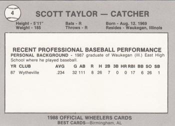 1988 Best Charleston Wheelers #4 Scott Taylor Back