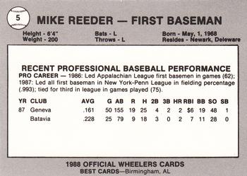 1988 Best Charleston Wheelers #5 Mike Reeder Back