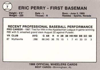 1988 Best Charleston Wheelers #7 Eric Perry Back
