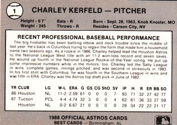1988 Best Columbus Astros #1 Charlie Kerfeld Back
