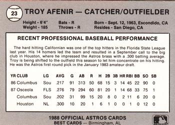 1988 Best Columbus Astros #23 Troy Afenir Back