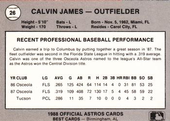 1988 Best Columbus Astros #26 Calvin James Back