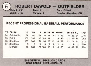 1988 Best El Paso Diablos #14 Robert Dewolf Back
