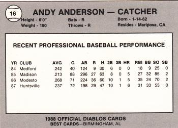 1988 Best El Paso Diablos #16 Andy Anderson Back