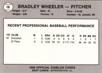 1988 Best El Paso Diablos #18 Bradley Wheeler Back