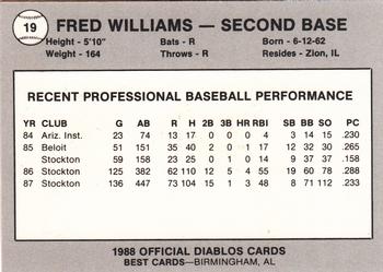 1988 Best El Paso Diablos #19 Fred Williams Back