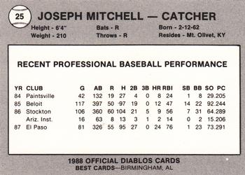 1988 Best El Paso Diablos #25 Joseph Mitchell Back