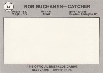 1988 Best Eugene Emeralds #13 Rob Buchanan Back