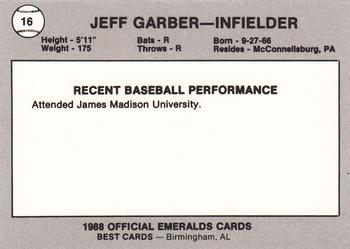 1988 Best Eugene Emeralds #16 Jeff Garber Back