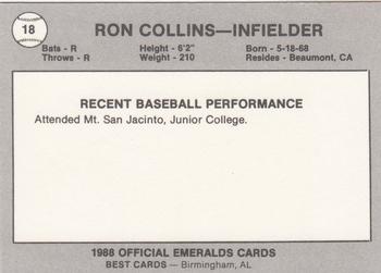 1988 Best Eugene Emeralds #18 Ron Collins Back