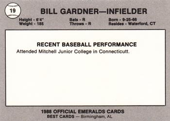 1988 Best Eugene Emeralds #19 Bill Gardner Back
