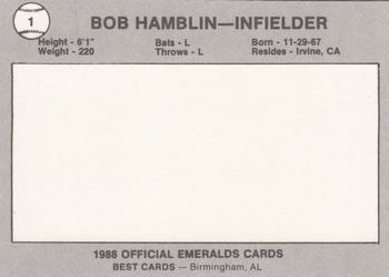1988 Best Eugene Emeralds #1 Bob Hamelin Back