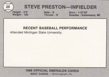 1988 Best Eugene Emeralds #20 Steve Preston Back