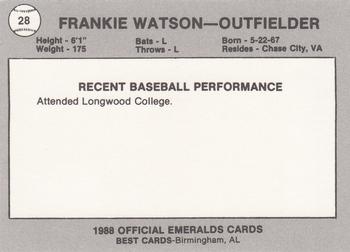 1988 Best Eugene Emeralds #28 Frankie Watson Back