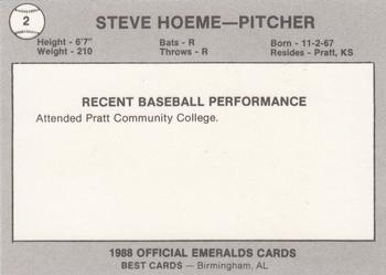 1988 Best Eugene Emeralds #2 Steve Hoeme Back