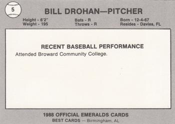 1988 Best Eugene Emeralds #5 Bill Drohan Back