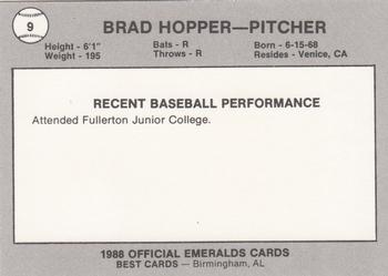 1988 Best Eugene Emeralds #9 Brad Hopper Back