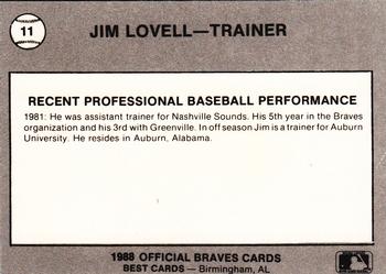 1988 Best Greenville Braves #11 Jim Lovell Back