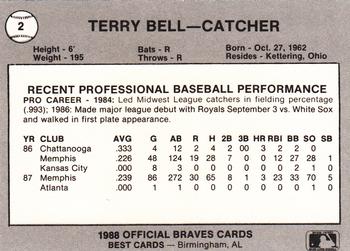 1988 Best Greenville Braves #2 Terry Bell Back