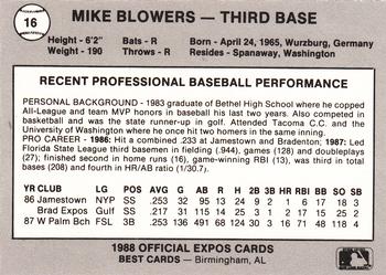 1988 Best Jacksonville Expos #16 Mike Blowers Back