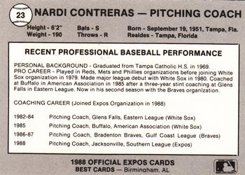 1988 Best Jacksonville Expos #23 Nardi Contreras Back