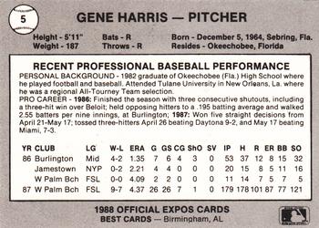 1988 Best Jacksonville Expos #5 Gene Harris Back