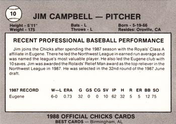 1988 Best Memphis Chicks #10 Jim Campbell Back
