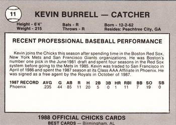1988 Best Memphis Chicks #11 Kevin Burrell Back