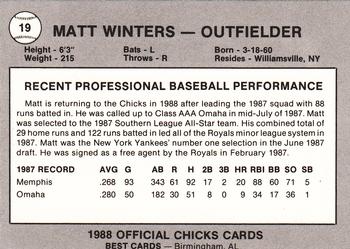 1988 Best Memphis Chicks #19 Matt Winters Back