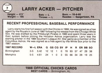 1988 Best Memphis Chicks #7 Larry Acker Back