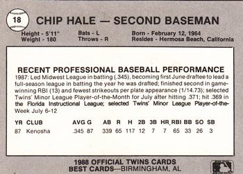 1988 Best Orlando Twins #18 Chip Hale Back