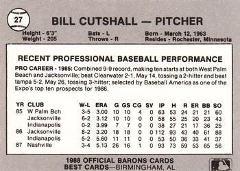 1988 Best Orlando Twins #27 Bill Cutshall Back