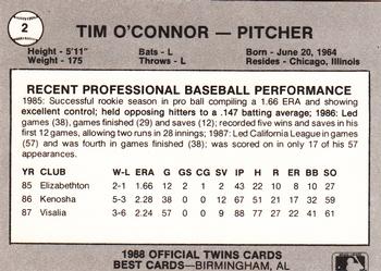 1988 Best Orlando Twins #2 Tim O'Connor Back