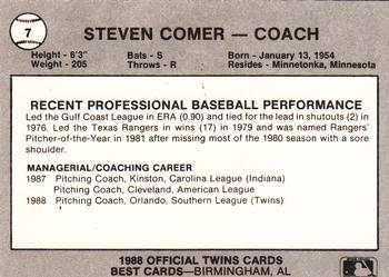 1988 Best Orlando Twins #7 Steve Comer Back