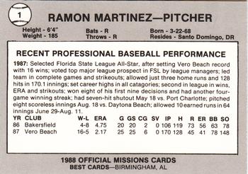 1988 Best San Antonio Missions #1 Ramon Martinez Back