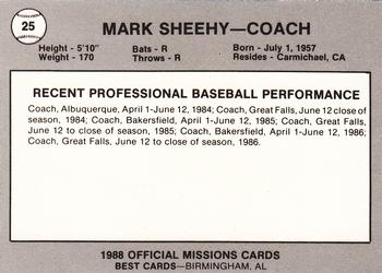1988 Best San Antonio Missions #25 Mark Sheehy Back