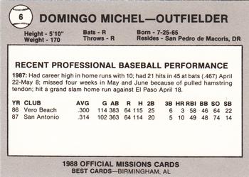 1988 Best San Antonio Missions #6 Domingo Michel Back