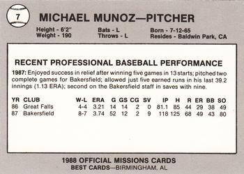 1988 Best San Antonio Missions #7 Michael Munoz Back