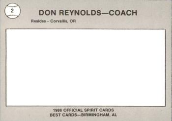 1988 Best San Bernardino Spirit #2 Don Reynolds Back