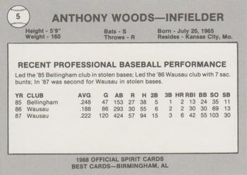 1988 Best San Bernardino Spirit #5 Anthony Woods Back