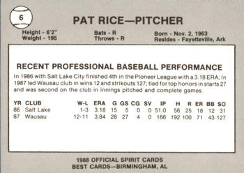1988 Best San Bernardino Spirit #6 Pat Rice Back