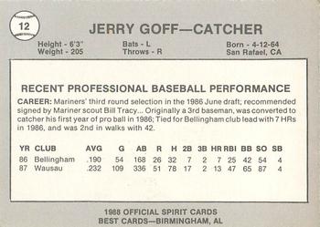 1988 Best San Bernardino Spirit #12 Jerry Goff Back