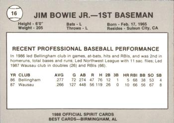 1988 Best San Bernardino Spirit #16 Jim Bowie Back